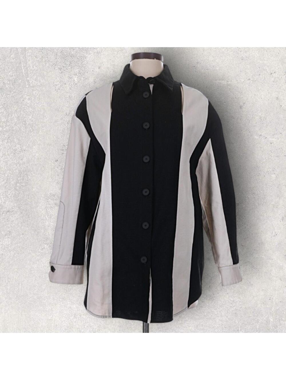 T_Coat T1_Canvas Contemporary Italian Fashion Black & White Shirt Jacket IT 42